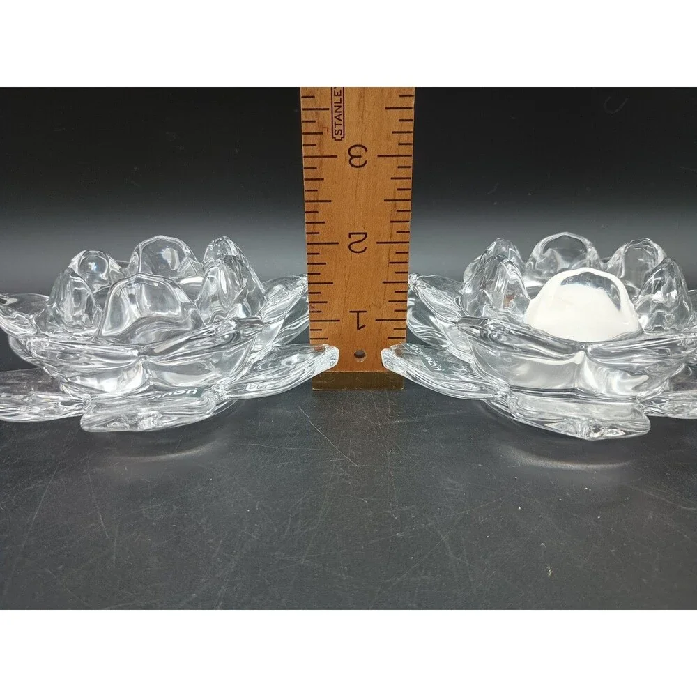 Vtg shannon crystal candle holders Set Of 2 Tea light Lotus Flower